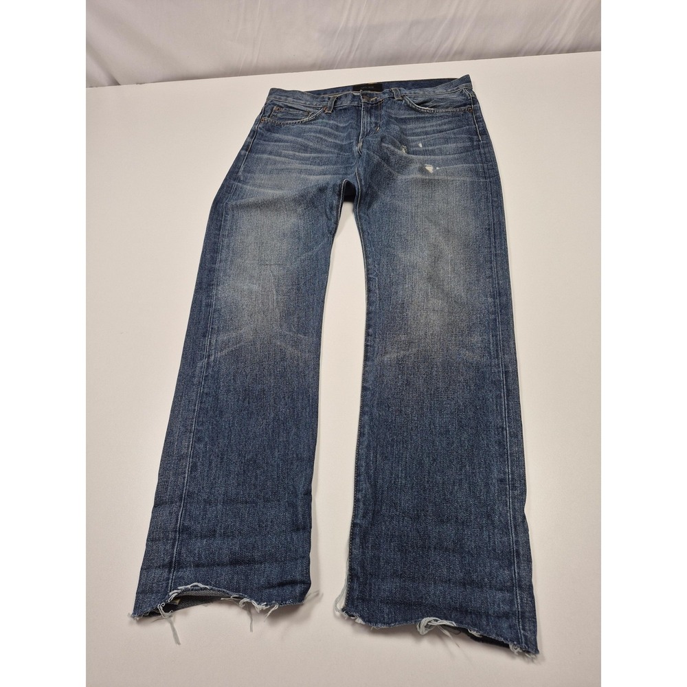 Simon Spurr Jeans Mens 34x30 Blue Bootcut Denim Frayed Hem Made In USA